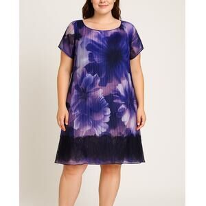 Argenti Floral Pastel Watercolor Pleated Shift Dress Women's Size 14